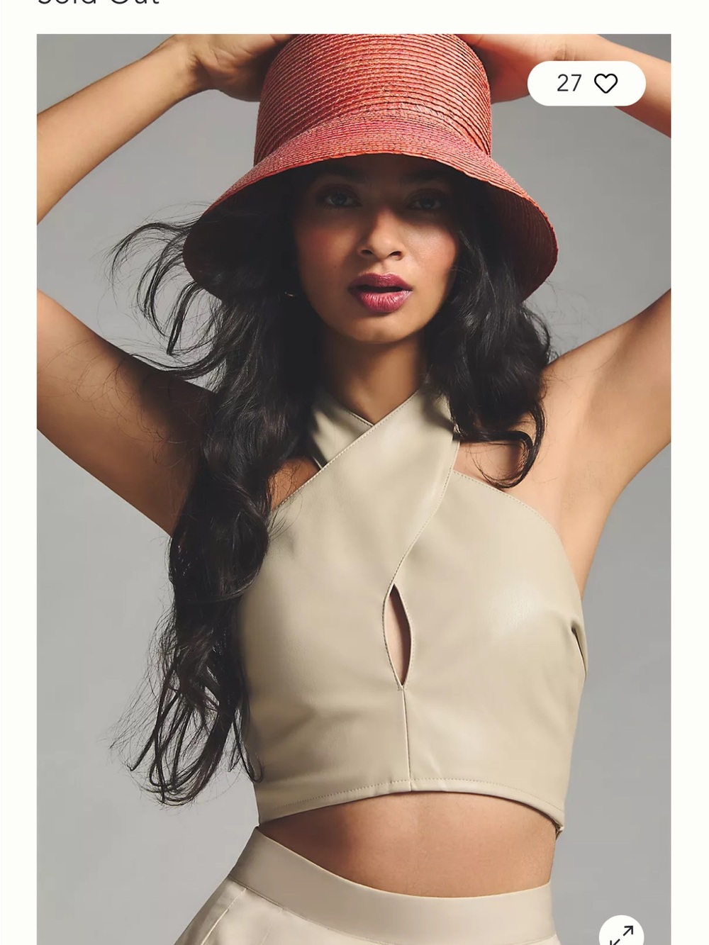 En Saison Vegan Leather Cross-Neck Crop Top in Cream